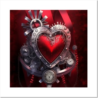 Red Heart- Steampunk Style with Clock and Gears Posters and Art